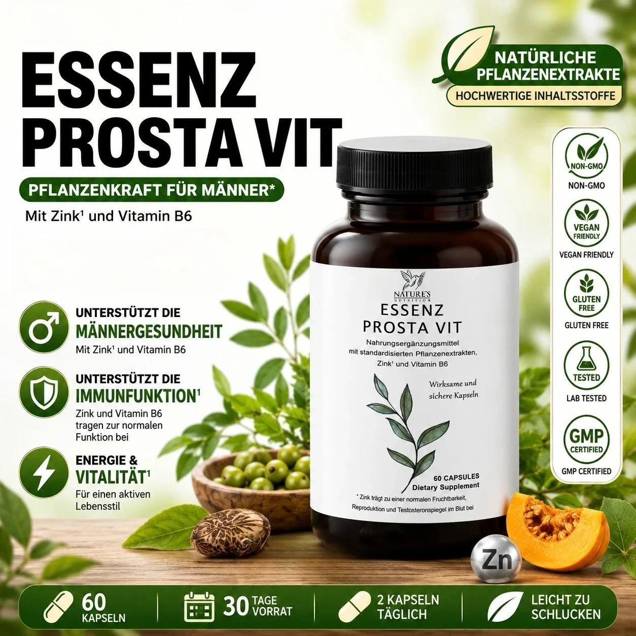 Men’s Prosta Vit Wellness Capsules with Zinc Vitamin B6 Saw Palmetto Nettle Root for Vitality Support 60 Count