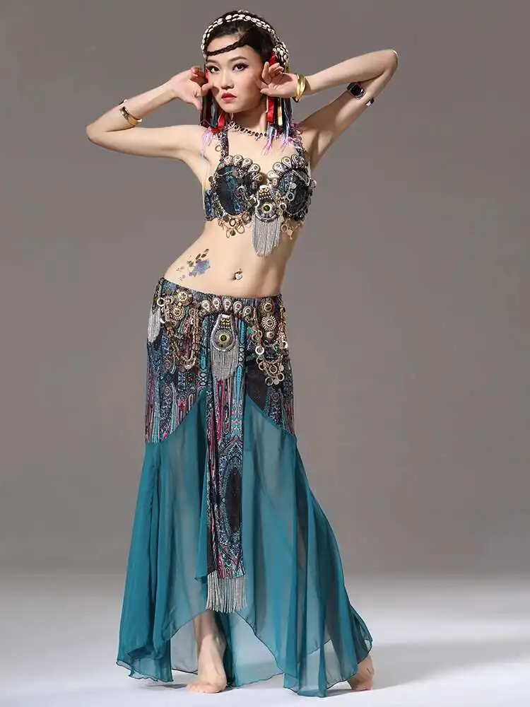 Vestido de actuación de danza del vientre de gama alta, estilo Tribal, conjunto de escenario de estilo exótico ATS, traje de danza india, traje del vientre de alta costura