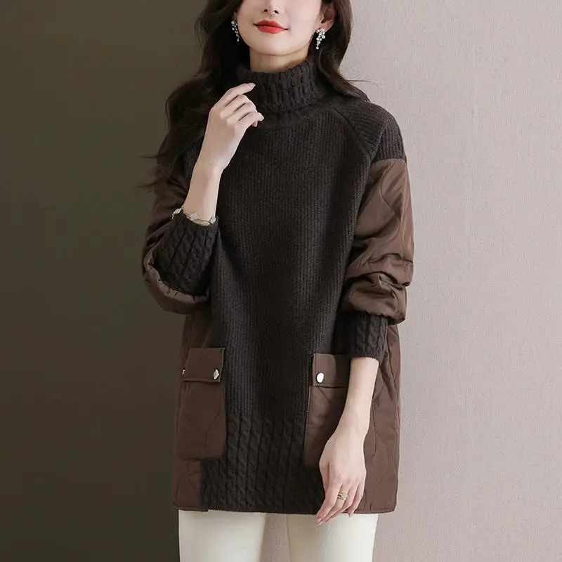 

Dimanaf 2024 New Women Two-Piece Sweaters Coat Patchwork Wadded Knitting Loose Sweater