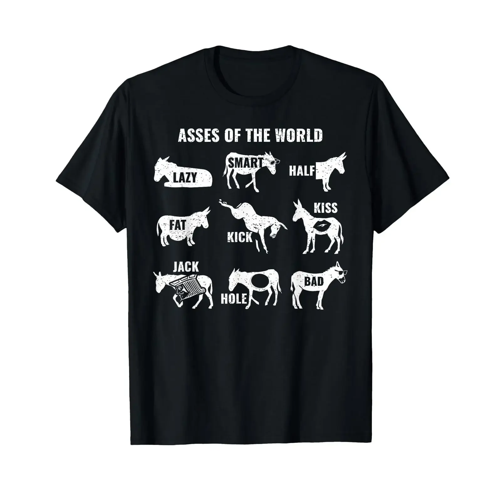 Asses the World Funny Lazy Smart Half Fat Kick Kiss Donkey T Shirt vintage Washed designer clothes Unisex Top For Everyday Wear