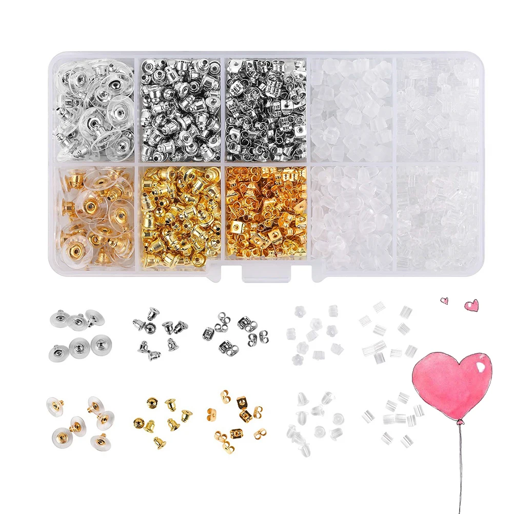

1200pcs Ear Stud Accessories Box 10 Styles Silicone Earring Plugs Stopper Jewelry Set With Case Safe For Sensitive Skin Portable