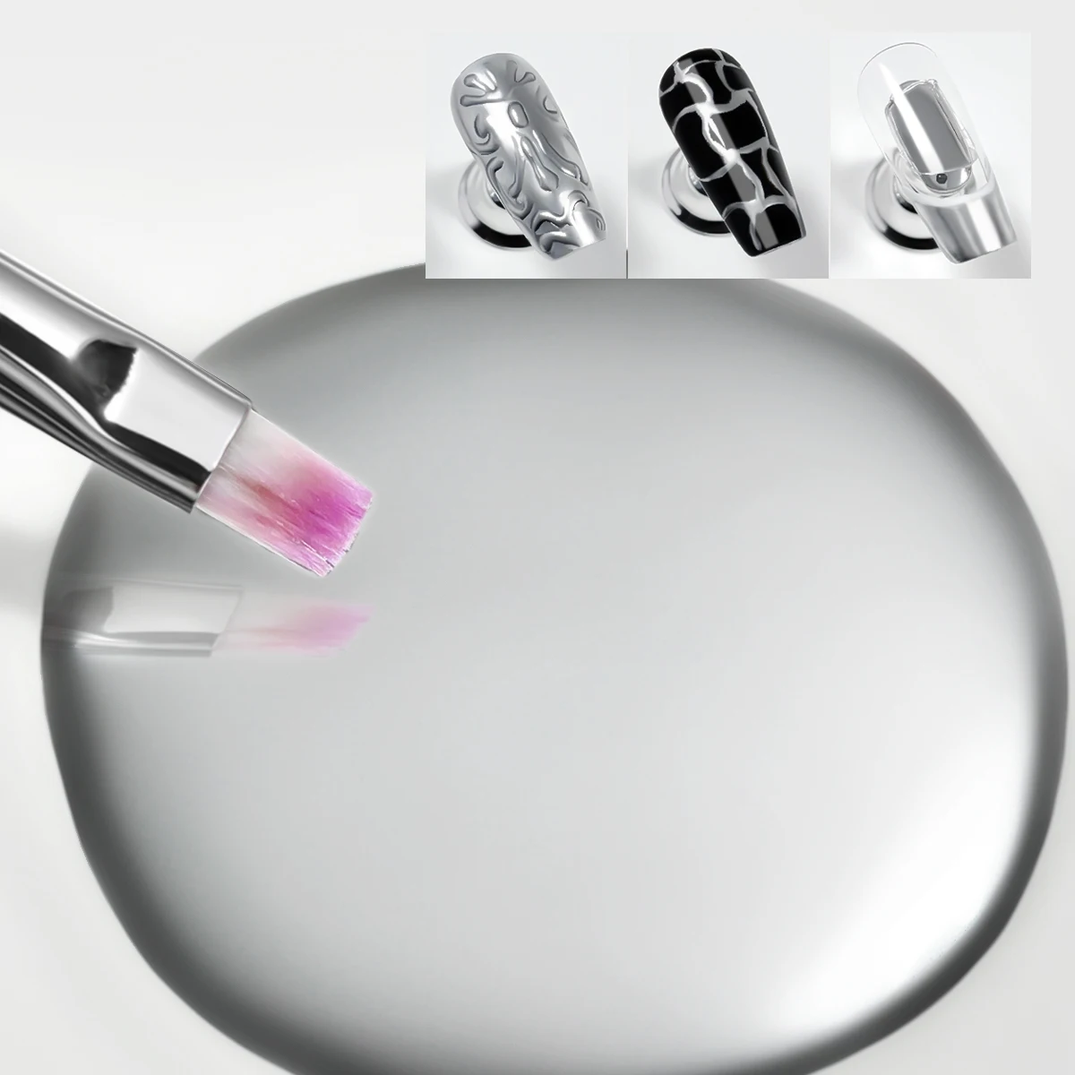 7 ml silbernes metallisches Nail-Art-Gel, hochglänzendes Spiegel-Finish, festes Muster, niedrig allergen, ovale Form, Nail-Art-Kleber für Ped
