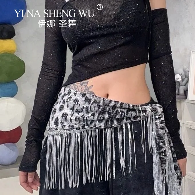 Taniec brzucha Leopard Print Hip Scarf Tassels Outfit dla kobiet Jazz Dance Belt Kostium Akcesoria Taniec Ubrania Oriental Dance