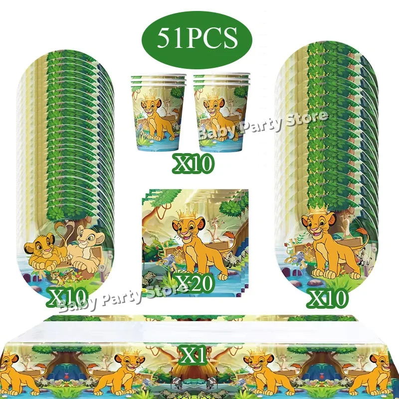 Lion King Birthday Party Decorations Cute Simba Tableware Tablecloth Paper Cups Plates Napkins for Birthday Baby Shower - view 3