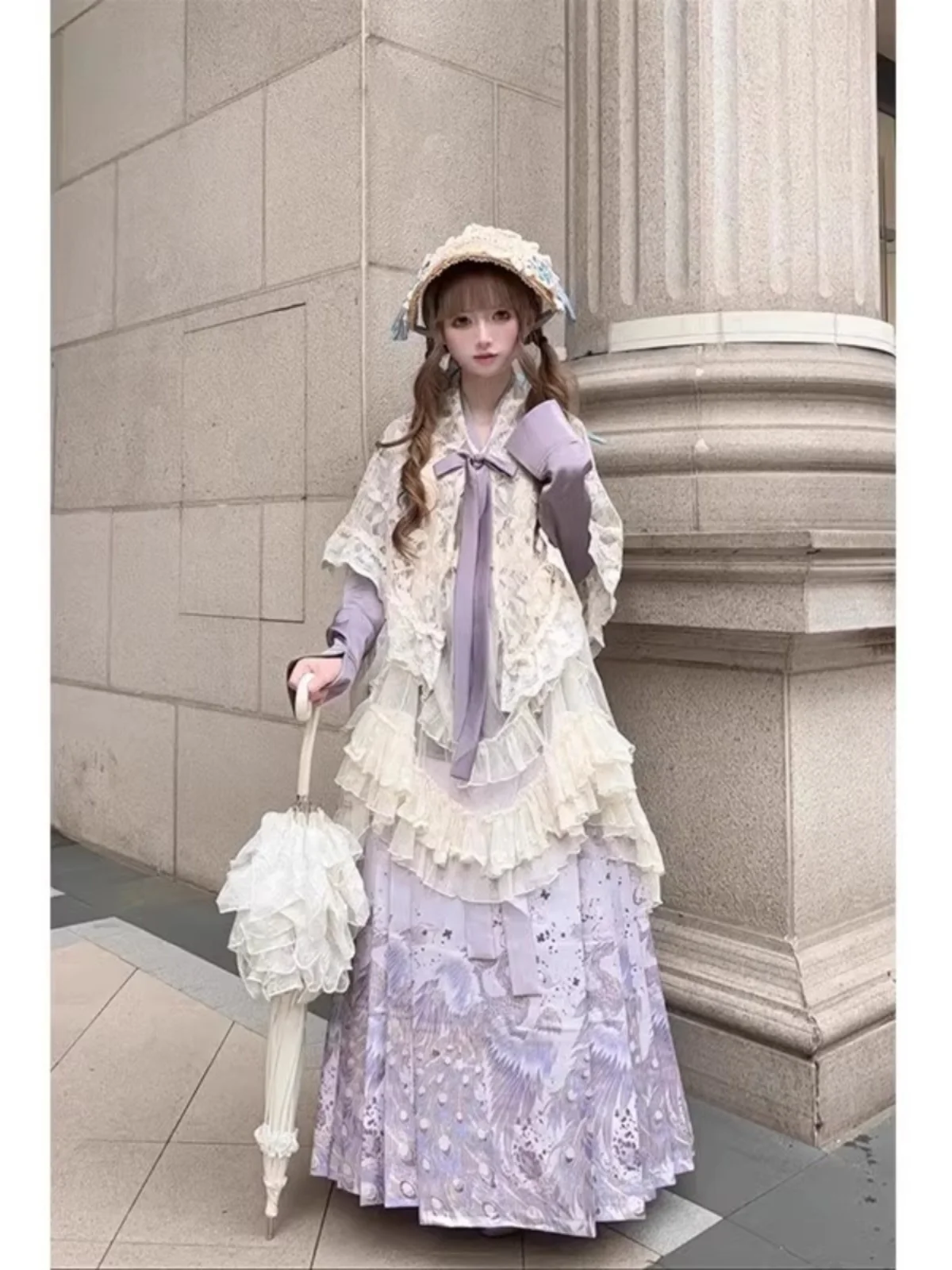 

Фиолетовый кардиган с открытым воротником и юбка в стиле Ханьфу: Новогодний наряд для осени и зимы, повседневная одежда, традиционный китайский костюм