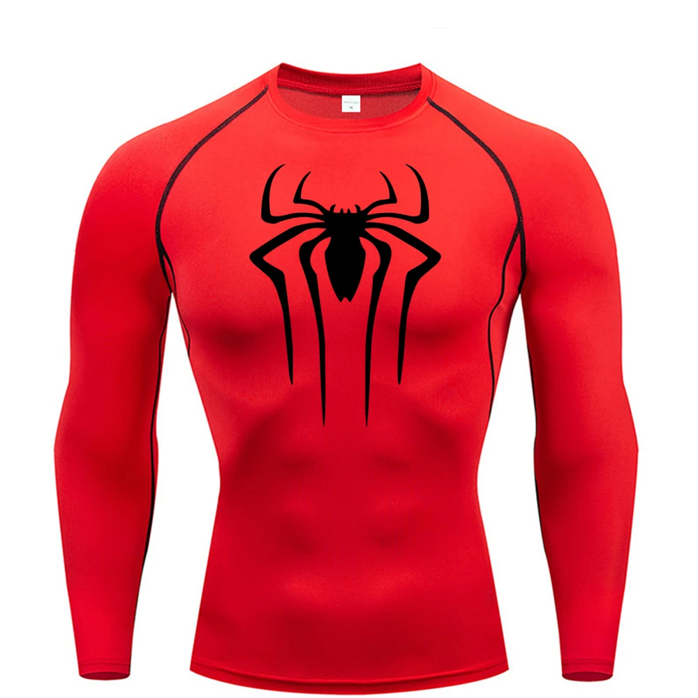 Spider Print Compression Shirts for Men Summer Short Sleeve Rash Guard Gym Workout Tshirt Athletic Quick Dry Undershirts Tops