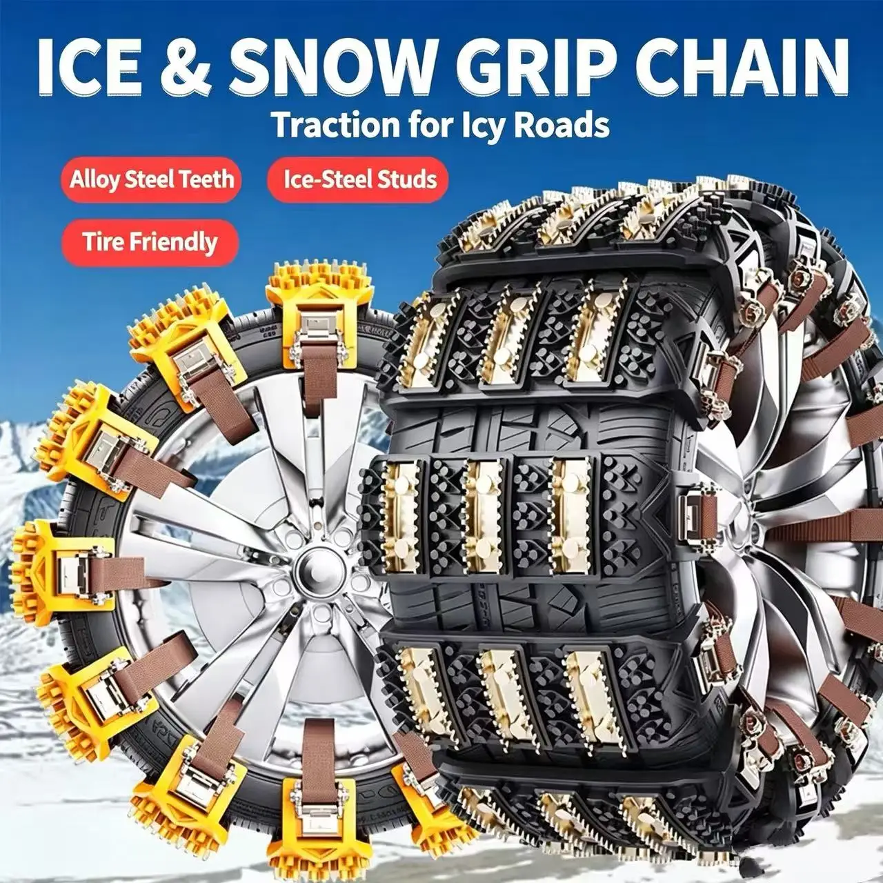 Heavy‑Duty Tank‑Style Car Tire Snow Chains Universal Fit Emergency Winter Safety Chains for Ice Snow Mud Road for Sedan Van