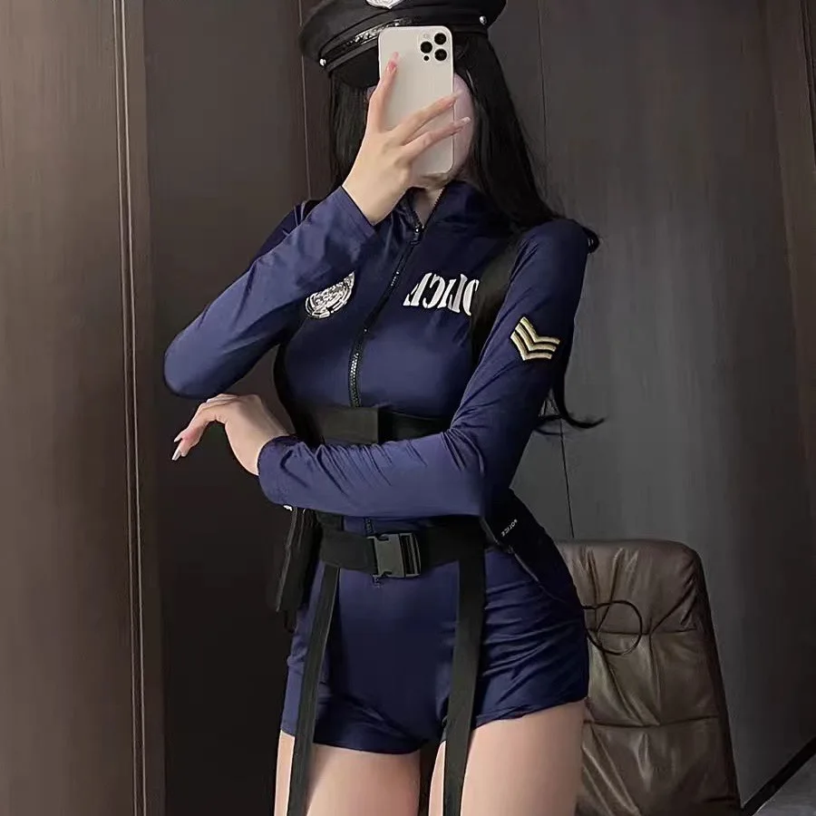 

Lencería sexy Sexy COS security uniform walkie-talkie royal sister seduction tight hip-wrapped onesie suit