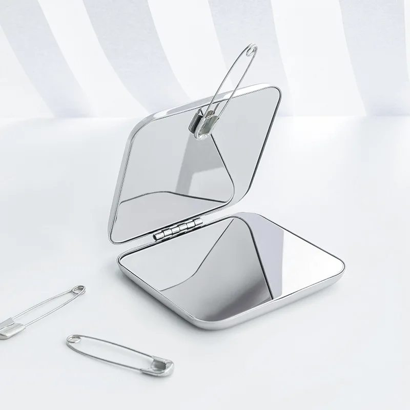 Foldable Makeup Mirror Portable Double-Sided Mirror Stainless Steel Pocket Small Tinkering Mirror ForTravel Beauty Cosmetic Tool