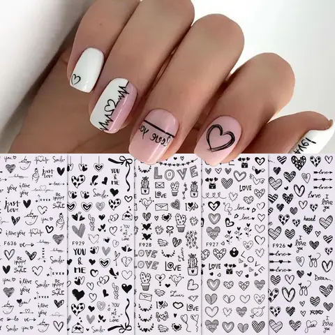 Autocollants pour nail art, 5 pièces, amour de la saint-valentin, décoration d'ongles facile à appliquer, bricolage, cadeaux, maquillage de fête, ongles artistiques