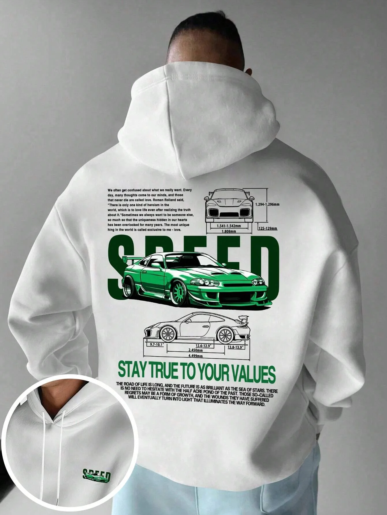 

2024 Hot Sale Men's Automotive Graphic Printed Casual Sports & Commute Versatile Letter Embellished Fleece Lined White Hoodie