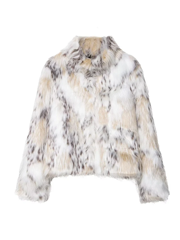 TFMLN Jaket Musim Gugur Musim Dingin Bulu Imitasi untuk Wanita Jaket Tebal Kerah Berdiri Bulu Pendek Mantel Wanita Hangat Bergaya Streetwear