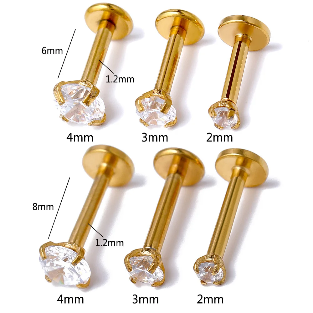 10Pc/50Pc G23 Ttianium Labret Oor Lip Stud Sieraden Vierkante CZ Steen Kraakbeen Tragus Oorbel Tong studs Schroefdraad Lichaam Sieraden