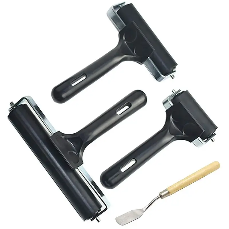 

A36T-3 PCS Rubber Roller Brayer For Crafts,Printmaking Brayers,Hard Rubber Roller Brayers With 1Pcs Painting Scraper Black