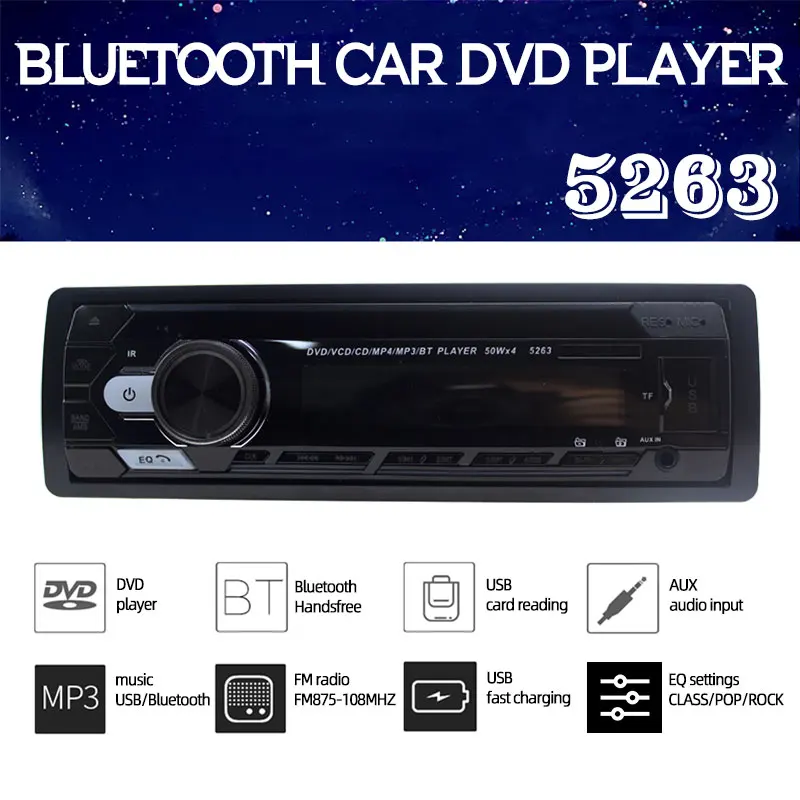 PolarLander 1 Din Car MP3 Wireless Remote Control 24V SD/AUX/USB Handsfree Charger FM Transmitter DVD CD Player Bluetooth