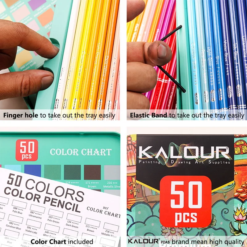 Juego de bocetos de dibujo para estudiantes, lápices de colores al óleo de 50 colores, suministros de arte profesional para artistas