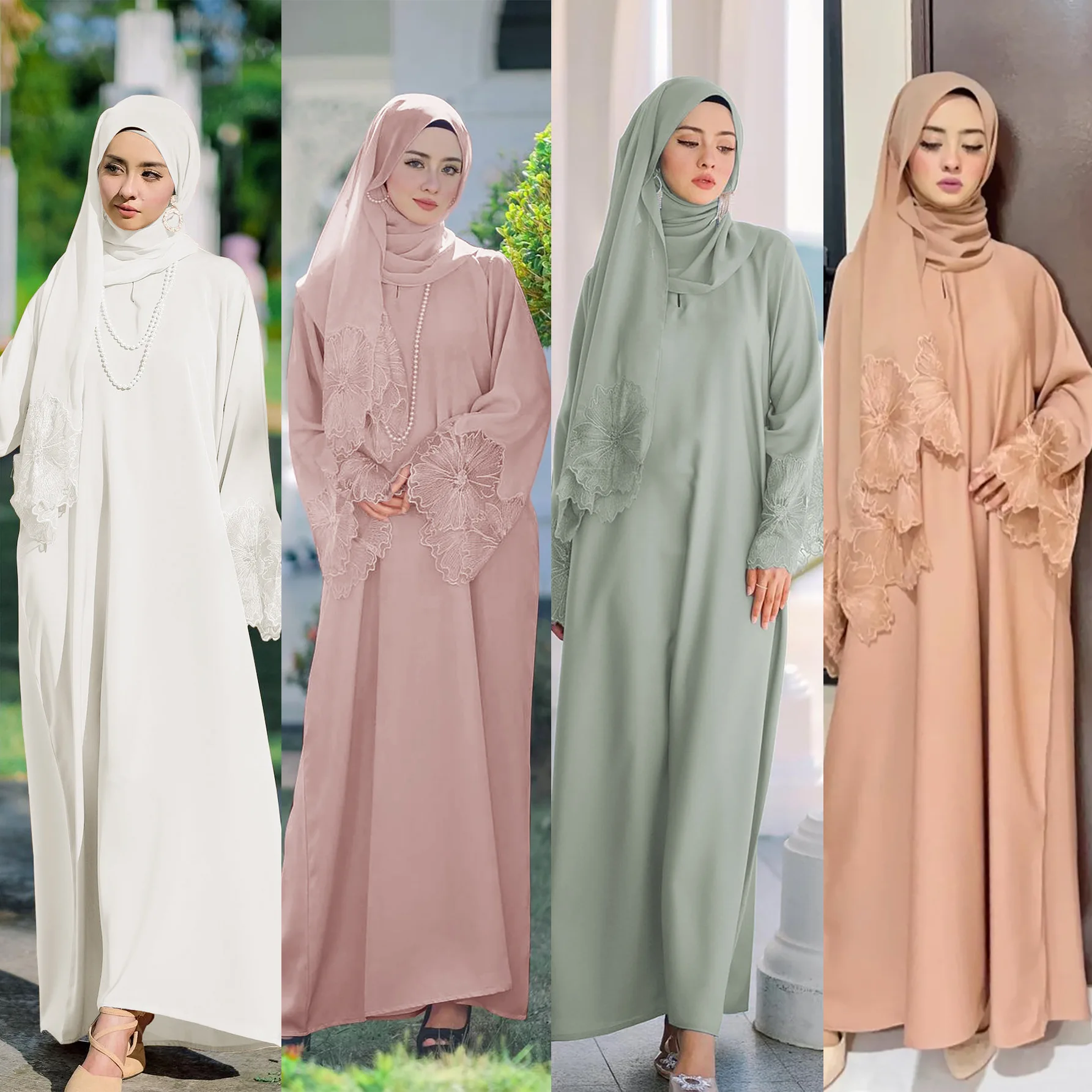 Abbigliamento da donna mediorientale senza diamanti Abito da donna musulmano Abito indonesiano malese con foulard