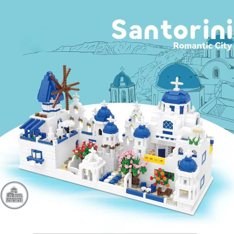 Santorini Architecture Of Cathedrals Building Model Micro Diamond Particle Block Assembly Toy Boy Girl Birthday Gift For Friends