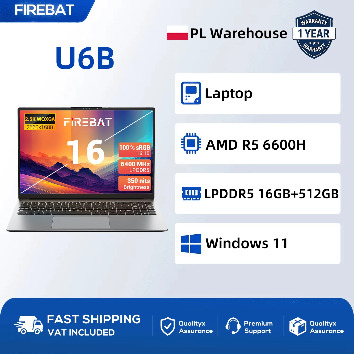 Portátil FIREBAT U6B 16" Ryzen 5