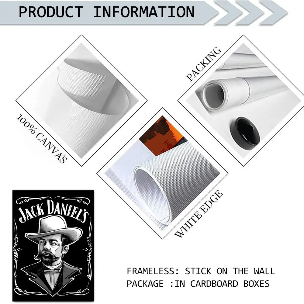 بارد J-JACK D-DANIELS القديم رقم. 7 لوحة الخط قماش HD ملصق جدار الفن الداخلي المدخل ديكور المنزل هدايا العيد #6