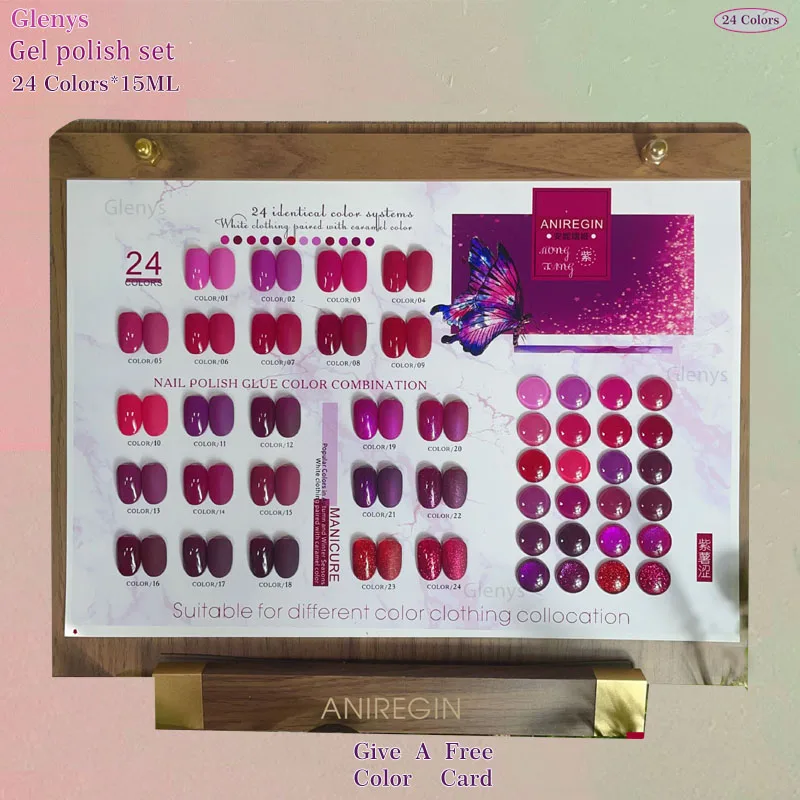 

Glenys 24 color purple potato astringent nail polish gel net red new semi permanent immersion gel nail salon art varnish set