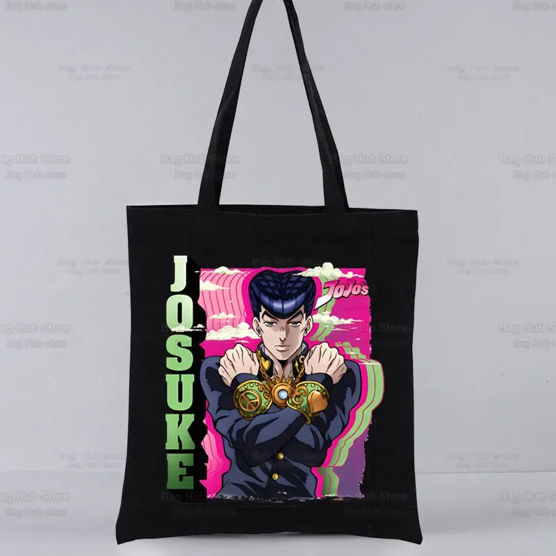 Anime Jojo Bizarre Adventure Jotaro Star Canvas Bag Custom Tote Bag Shopping Design Black Unisex Travel Handbag Shoulder Bags