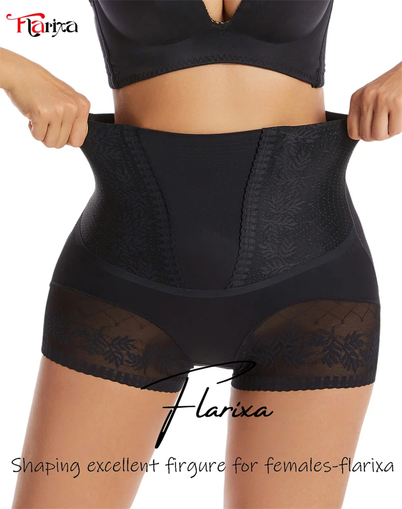 Flarixa Seamless Underwear Women High Waist Shaping Panties Tummy Control Lace Underpants Slimming Postpartum Hip Lift Pants