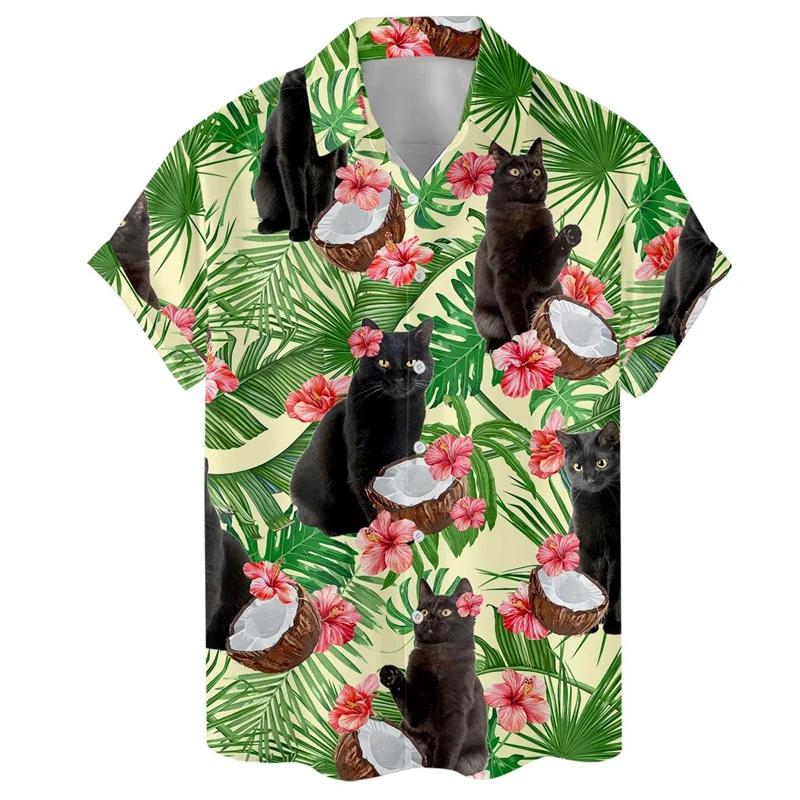 Animal Cat Raccoon Hawaiian Shirts Men 3D Print Dinosaur Pattern Shirt Button Lapel Short Sleeves Fashion Aloha Clothing