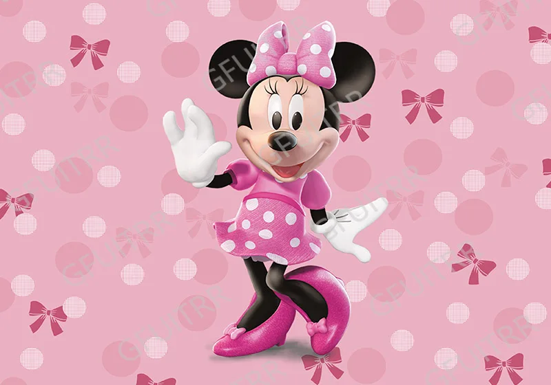 Disney Minnie Mouse Round Backdrop Child Birthday Backdrop Girls 1st Birthday Round Cylinder Cover Decor Photo Booth Photocall