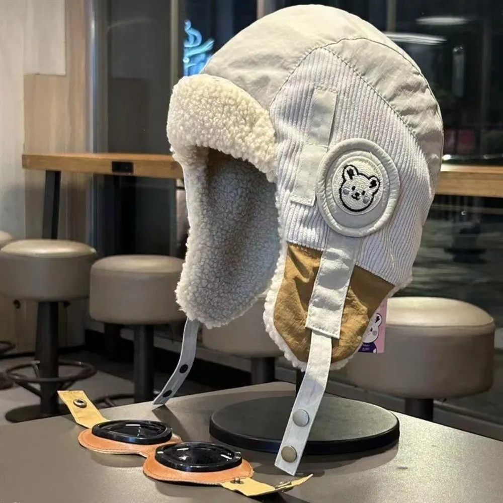 

Fashion Cute Cartoon Children Pilot Hat Cold Proof Windproof Ear Protection Cap with Glasses Thickned Warm Hat Winter