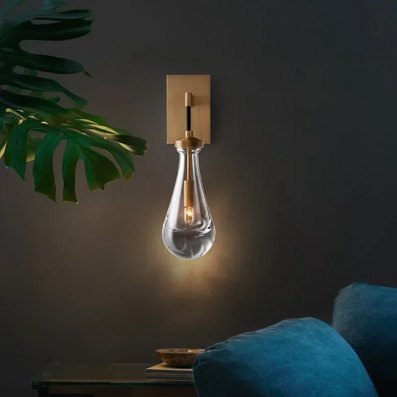 

American modern designer modern LED glass raindrop wall lamp bathroom bedroom bedside villa hotel night lighting luxury Sconce