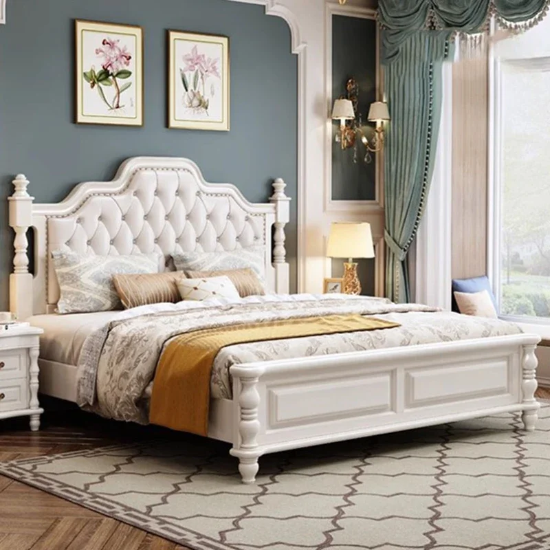 

European Queen Floor Bed Wood High End Twin Frame Double Bed Girl Headboard Boys Letti Matrimoniali Furniture For Bedroom