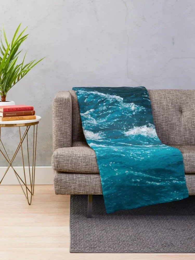 Turquoise Blue Ocean Waves Throw Blanket Bed Plaid on the sofa Blankets