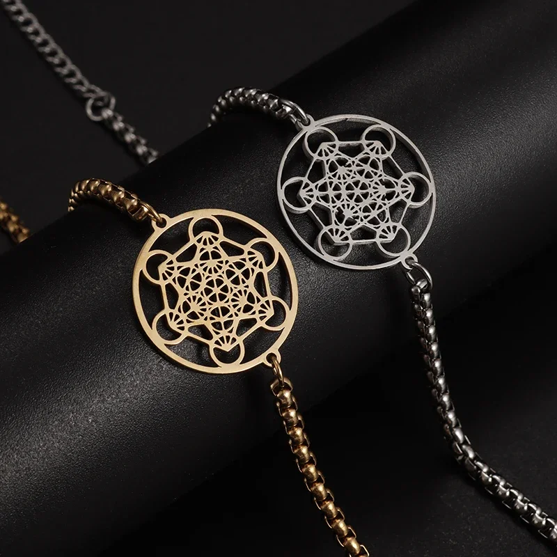 Metatron Cube Bracelet Women\'s Stainless Steel Archangel Day Bracelet Men\'s Fashion Sacred Geometry Amulet Jewelry Gift