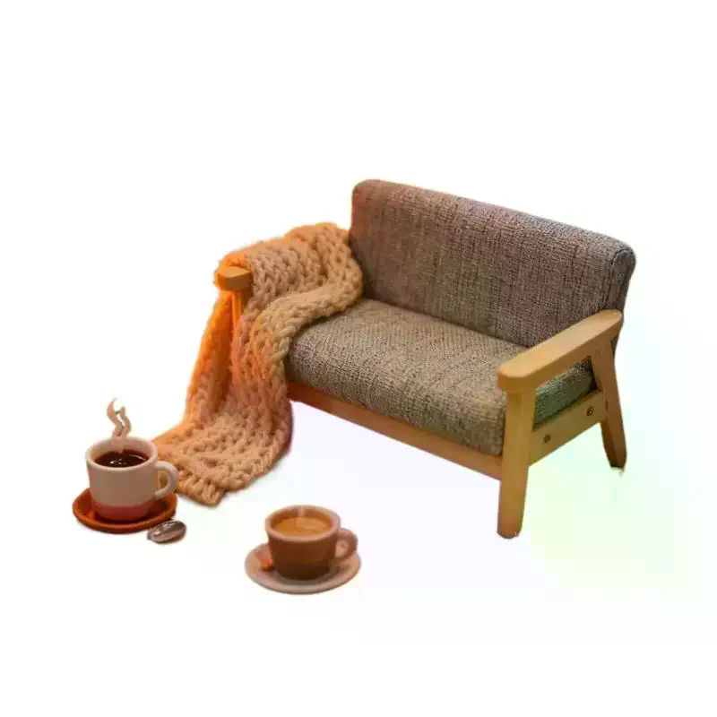 1개 시뮬레이션 미니어처 거실 의자 1:12 미니 인형집 가구 나무 이중 소파 어린이 역할 놀이 인형집 장식