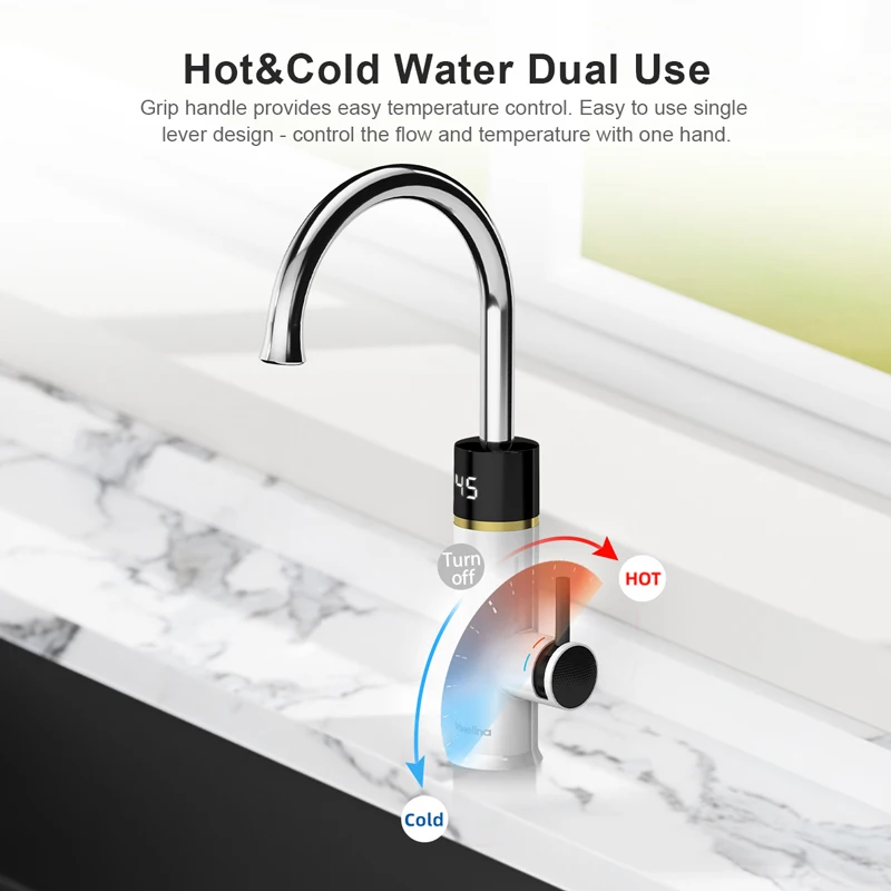 Briwellna Instant Hot Water Faucet 220V Electric Water Heater Faucet 2 in 1 With Digital Display Heating Tap Flowing Geyser