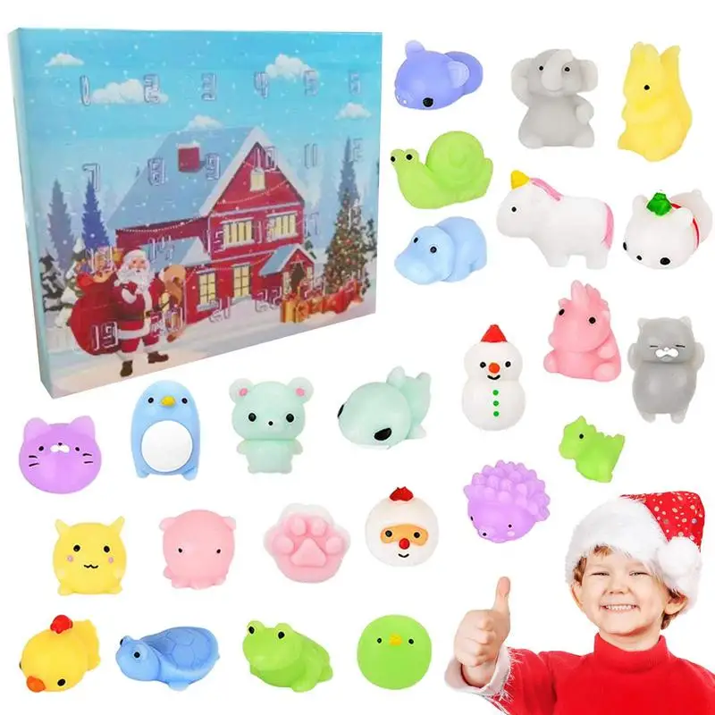 Christmas Advent Calendars Mini Rubber Animals Cute Decompressions Toys 2025 New Year Countdown Advent Christmas Gift Box