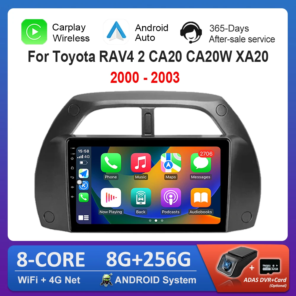 Android OS 9'' for Toyota RAV4 2 CA20 CA20W XA20 2000 - 2003 BT GPS Navi WiFi Car Audio Multimedia Player DSP Stereo IPS Screen