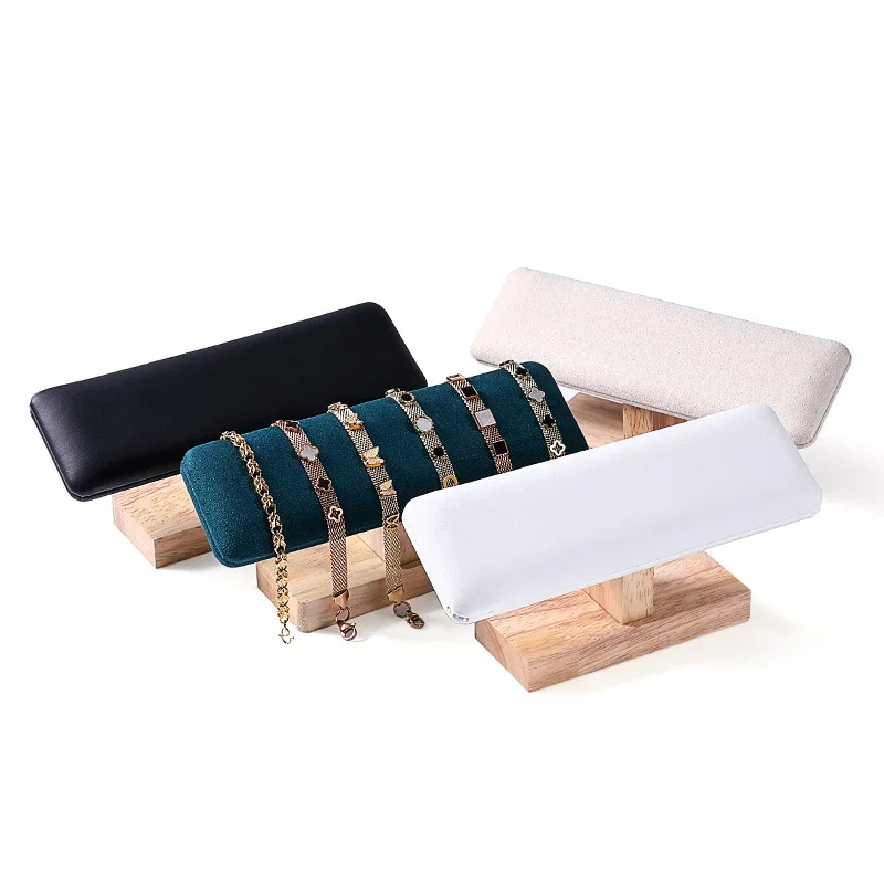Neue T-Form Holz Basis Schmuck Display Stand PU Leder/Samt Armband Armreif Uhr Kette Lagerung Halter Zähler display Requisiten