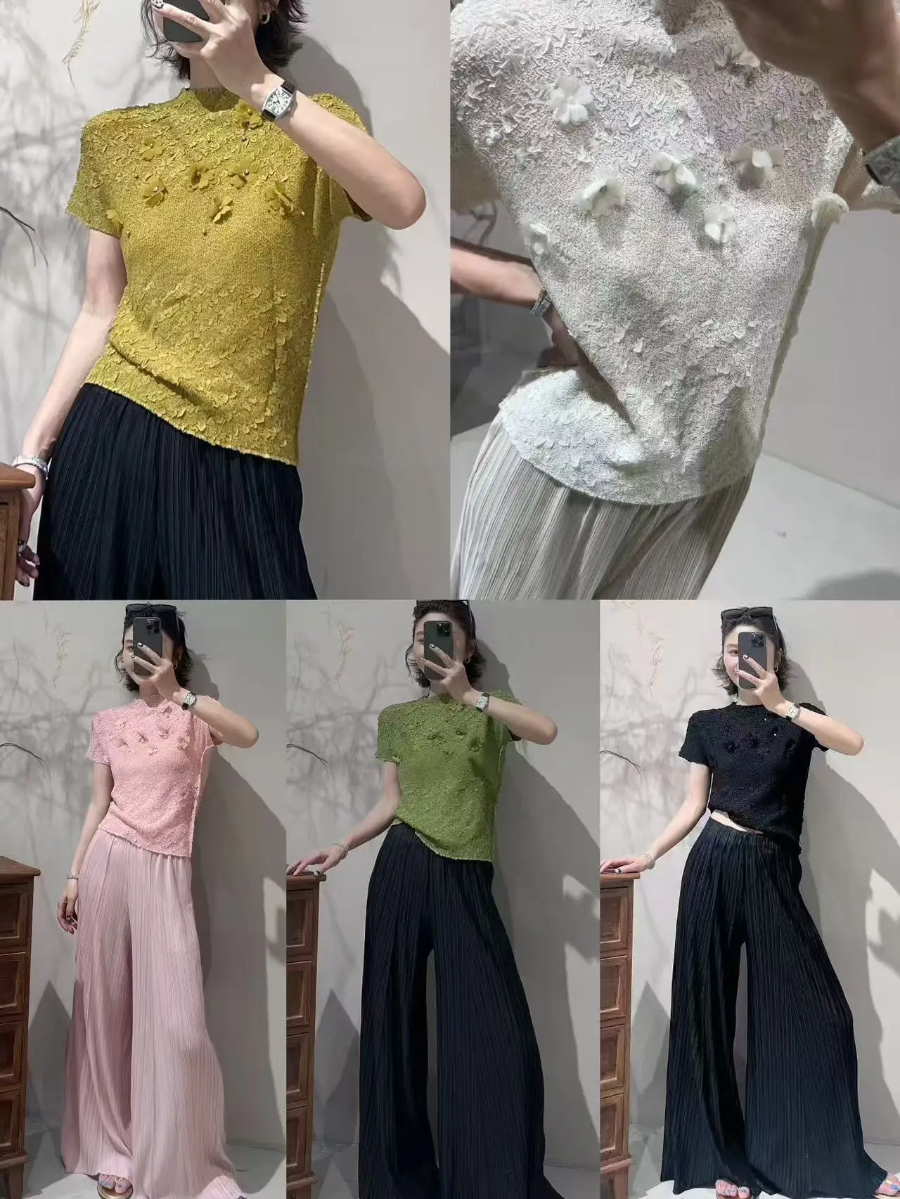 

Shanzha Feng Women's Fashion Slimming Shirt with Knot And Sparkling Diamonds Summer New Style Gentle Korean Style