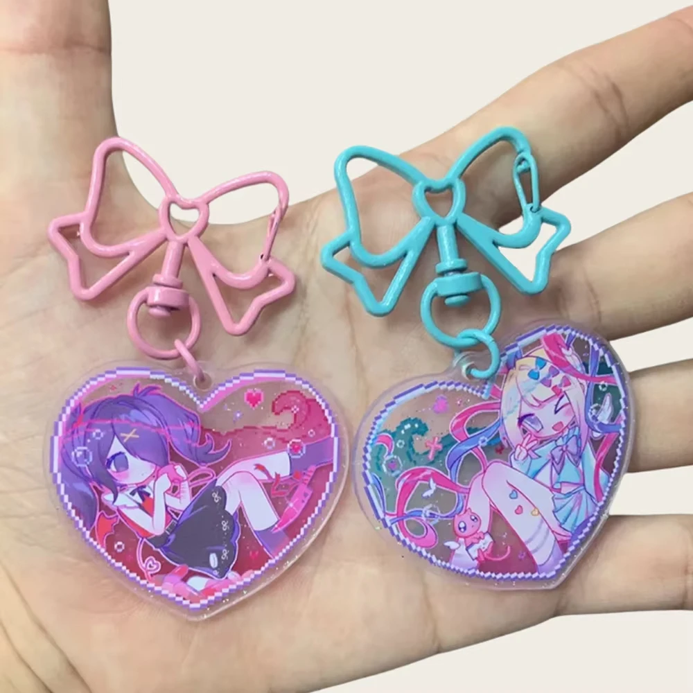Game NEEDY GIRL OVERDOSE Rain Ame KAnge Cosplay Keychain Acrylic Key Chain Cartoon Figure Heart Pendant Keyring Bag Accessories