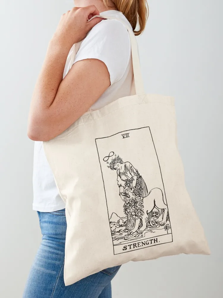 

Strength Tarot in white Tote Bag Customizable tote bag tote bags cloth bags Women's shopper shopper bag women canvas