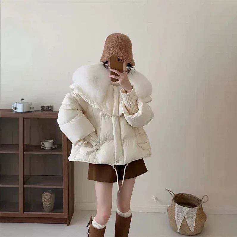 Winter New Women's Down Jacket Knitted Splicing High Collar Fox Fur Collar Loose Down Jacket