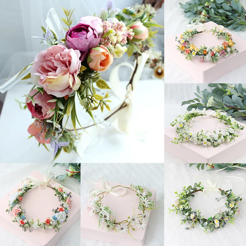 Bohemian Rose Crowns Wreath Beach Hawaii Floral Garland Romantic Artificial Flower Wedding Wreaths Headband