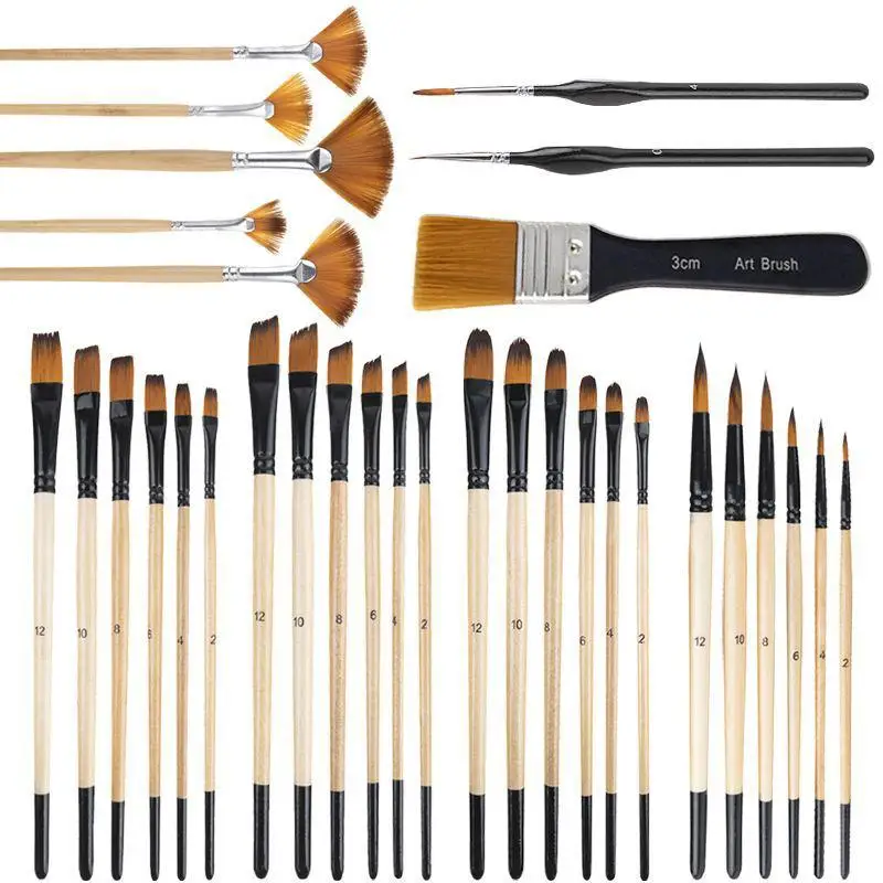 Professional Artist Paint Brush Set Nylon Bristles For Watercolor, Acrylic, Oil Painting, Crafts & Face Body Handcraft Hook Line