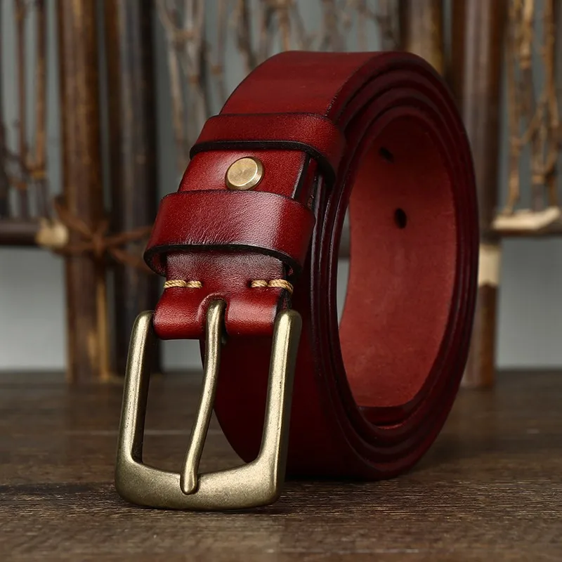 Thickened top layer cowskin belt men's leather pin pure copper simple and versatile