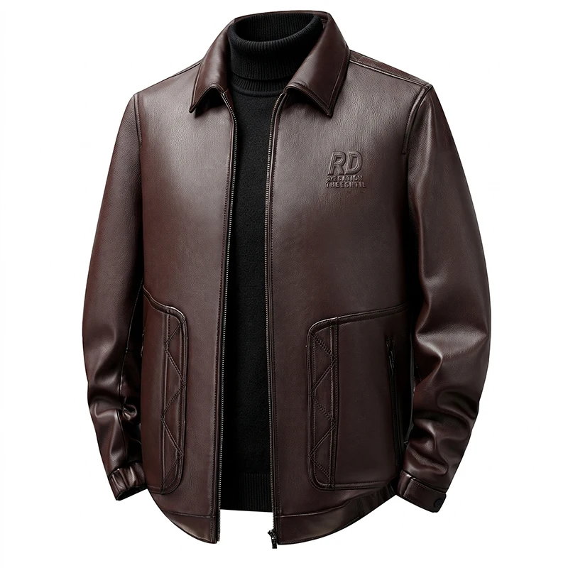 High-End Sheepskin Genuine Leather Jacket Men's Casual Business Collar Leather Vest Dad's Stylish Outerwear