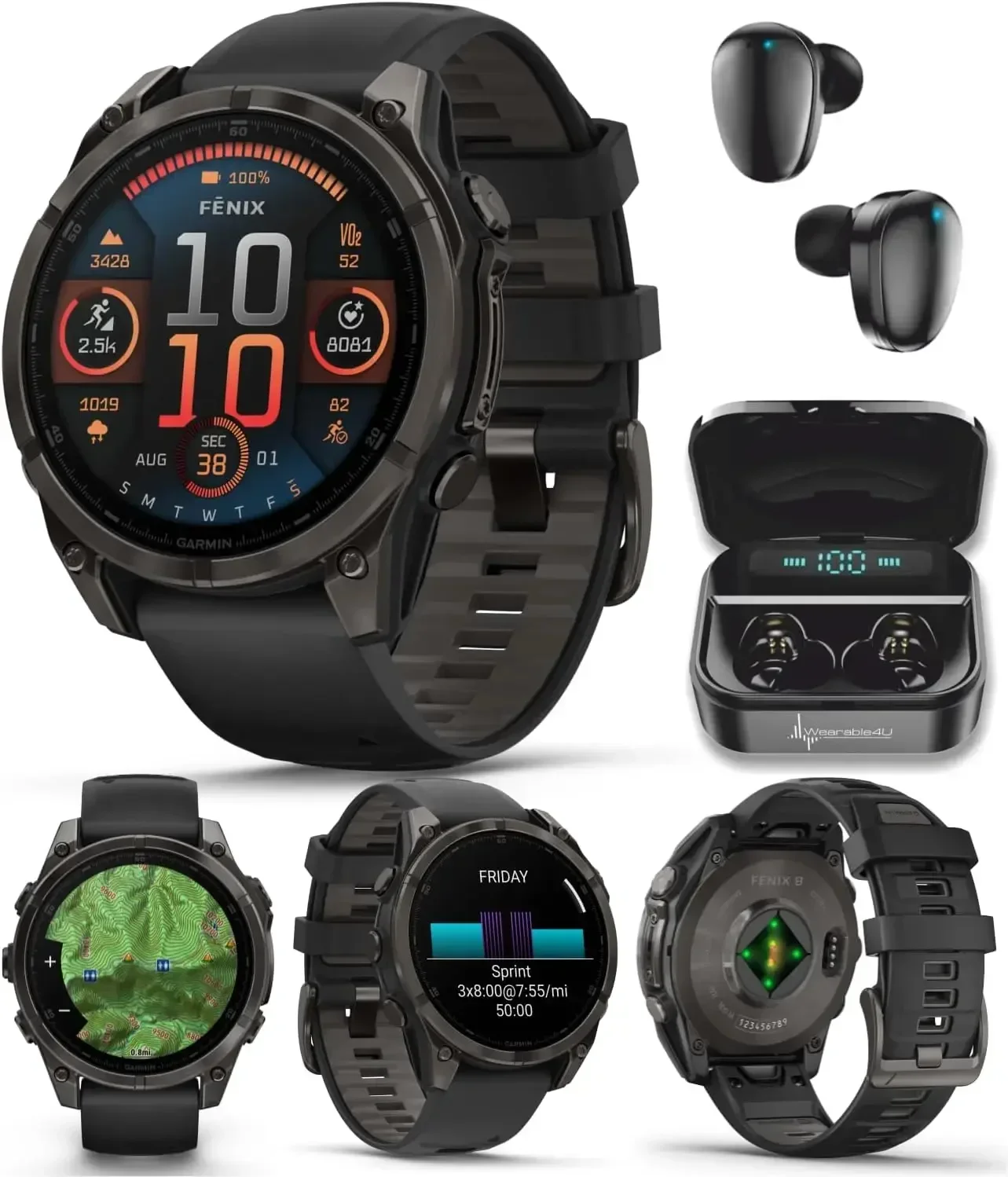 العلامة التجارية الجديدة يمكن ارتداؤها 4U Garmin Fenix 8 - 47 مم، Solar، ساعة ذكية GPS متعددة الرياضات، ياقوت، تيتانيوم مع شريط أصفر أمبير #1