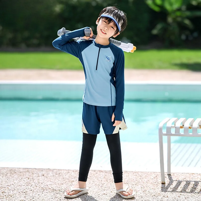 Children's Split Swimsuit Set Boys Beach Swimming Clothes Long Sleeve Sunscreen Bathing Suit Surfing Wetsuit Swimwear