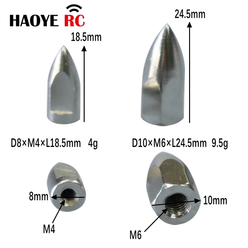 

Haoye 2Pcs Model Boat M4/M6 Prop Nut/Shaft Warhead/Propeller Fairing/Applicable For Boat Shaft Series Rc Boat Accessories